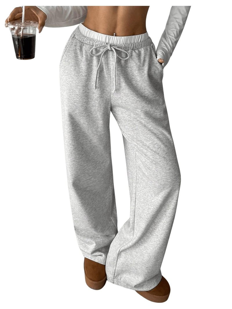 Floerns Girl's Drawstring Waist Track Pants Colorblock Straight Leg Athletic Sweatpants Grey