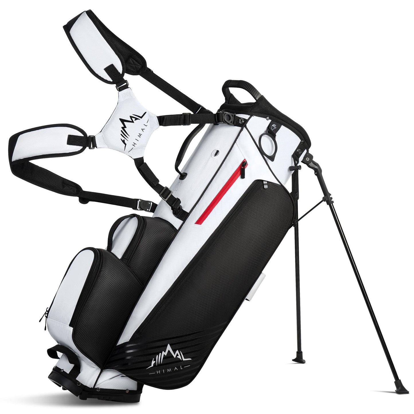 UNIHIMAL 8-Way Golf Stand Bag, Lightweight Walking Golf Bag with Full-Length Dividers, Cooler Pocket and Rain Hood, for Men Women, Black White