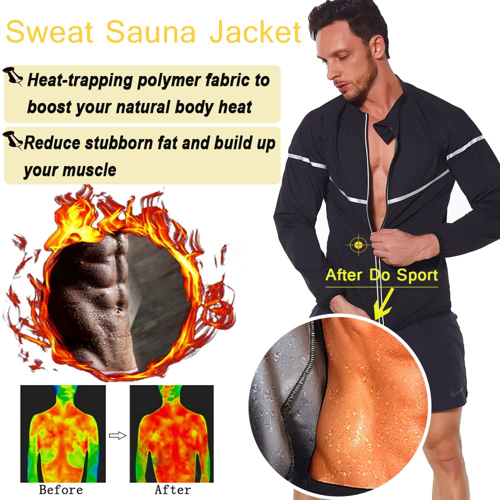 LAZAWG Sauna Suit for Men Waterproof Zipper Heat Trapping Workout Fitness Mens Sweat Suit Running Exercise Gym