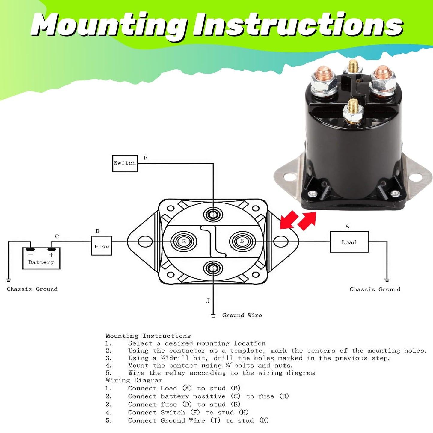 GFHUREB 1013609 12V Golf Cart Solenoid for 1984-up Club Car DS and 2004-up Club Car Precedent Gas Golf carts,Replace OEM 1013609、1117 、1012275、435-154、LPL6003