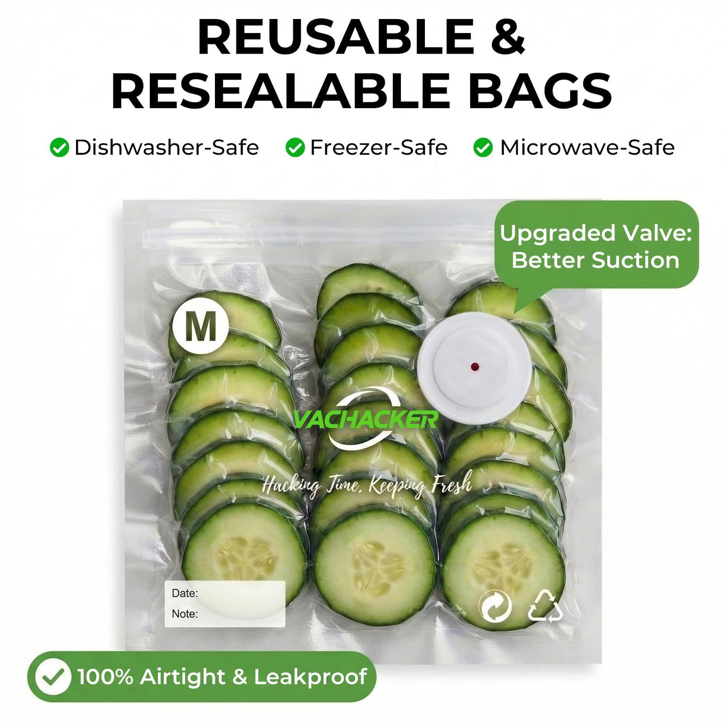Vachacker Compact Handheld Vacuum Sealer with 30 Reusable Bags Food Sealer