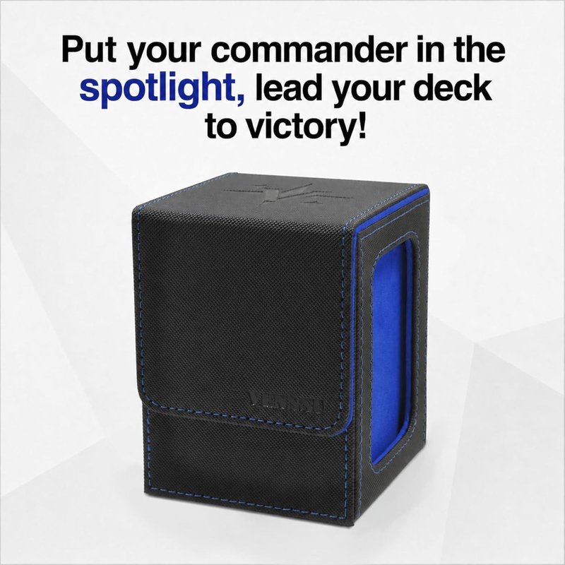 MTG Deck Box for Commander | Holds 100 Double Sleeved Cards - Black/Blue with Dividers & Toploader
