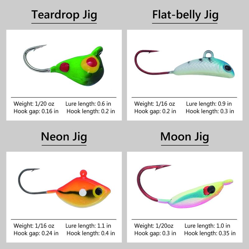 BASSDASH Ice Fishing Lure Kit - Glowing Paint Jigs for Crappie, Sunfish, Perch & Walleye | Includes Tackle Box