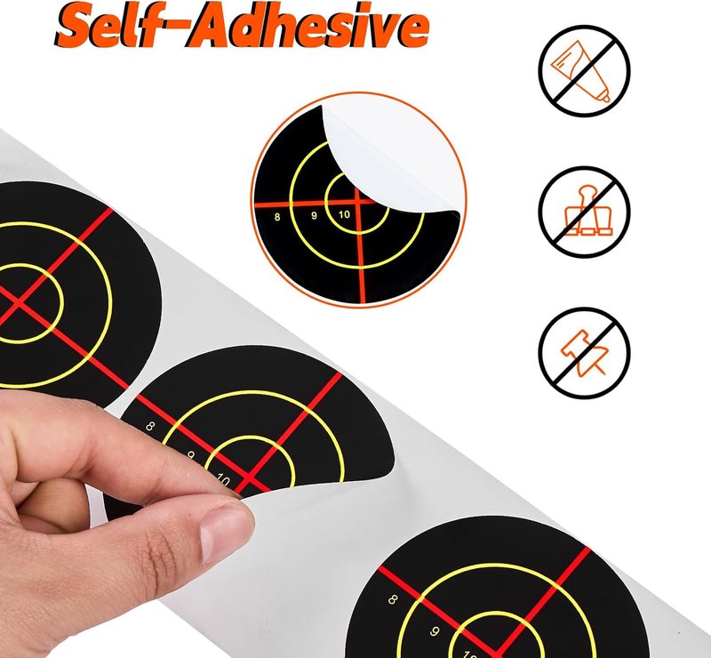 Self-Adhesive 3" Splatter Shooting Targets - Reactive Paper Stickers for Airsoft, Rifle & Pistol Practice