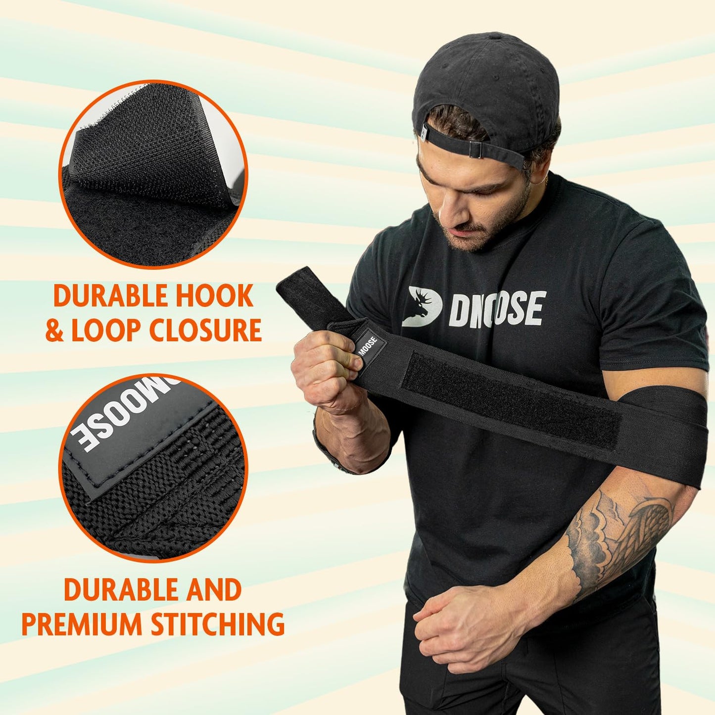 DMoose Fitness Elbow Wraps for Weightlifting, Bench Press, Cross Training & Powerlifting for Men and Women - 40" Nylon (Pair) Elbow Straps - Increases Stability of Joints and Support Injury Recovery