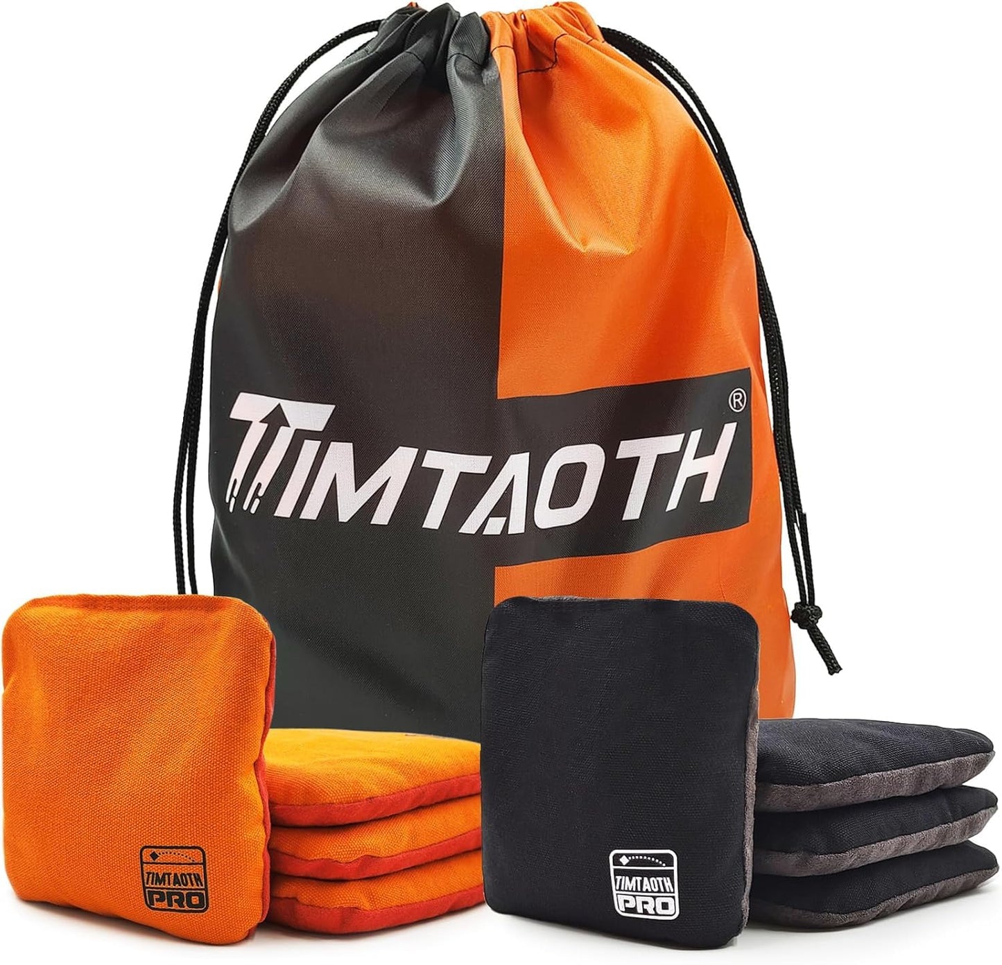 Timtaoth Dual Sided Corn Hole Bags Professional Cornhole Bags Set of 8 Regulation Size Weight Pro Corn Hole Bean Bags Slick and Stick,Black and Orange