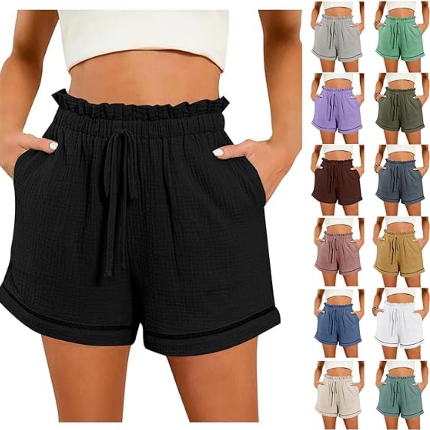 Gcvizuso My Orders Placed My Account Shorts for Women Summer Casual High Waisted Pant Drawstring Wide Leg Beach Pant Lightweight Short with Pockets Daily Deals Clearance