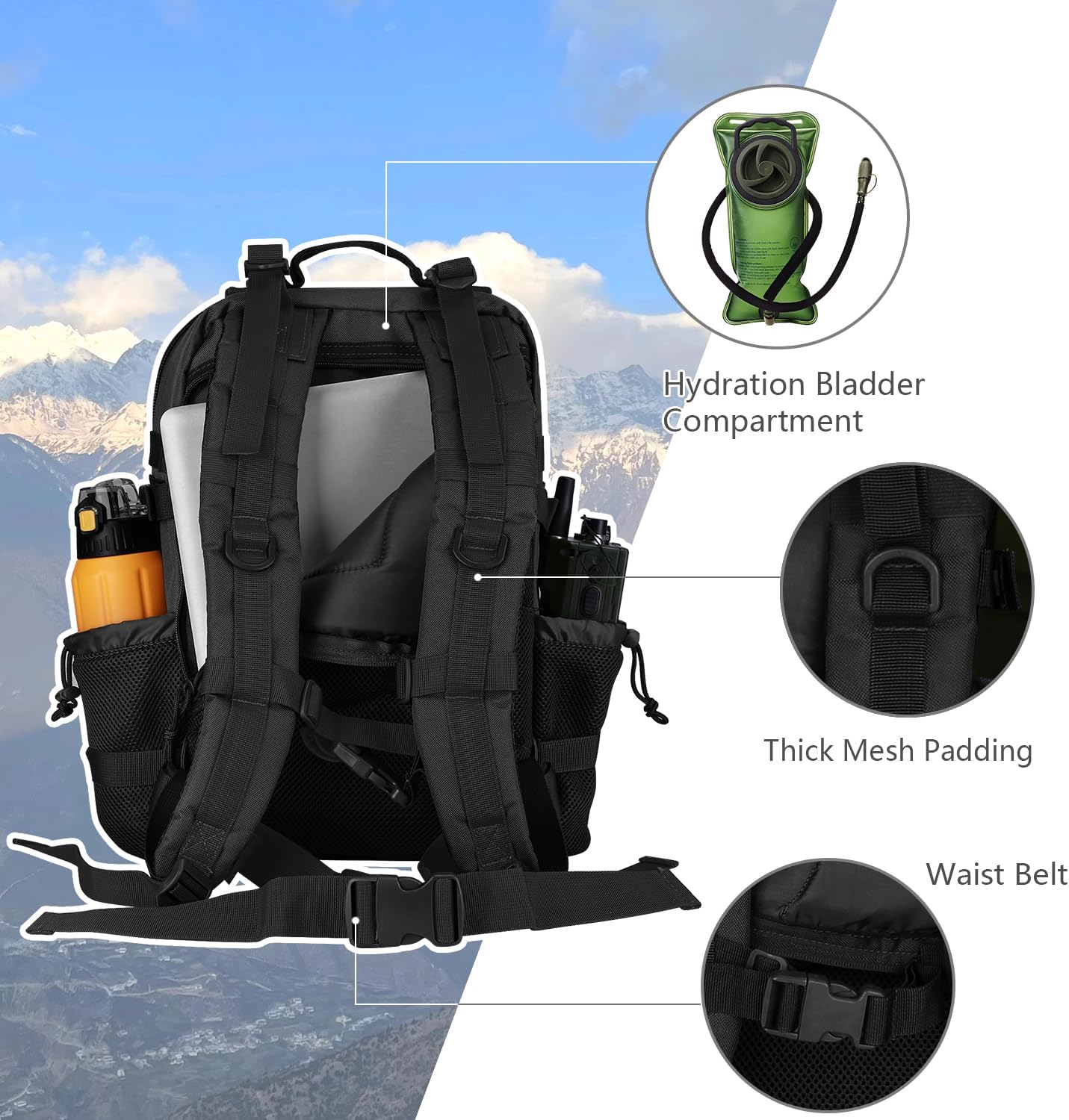 Hannibal Tactical 30L MOLLE Assault Pack - Military Backpack for Camping & Hiking | Black
