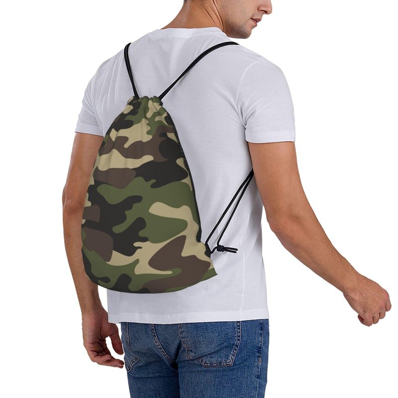AIMASTZ Green Brown Camo Unisex Drawstring Backpack Bag Sport Gym Travel Swim Sackpack