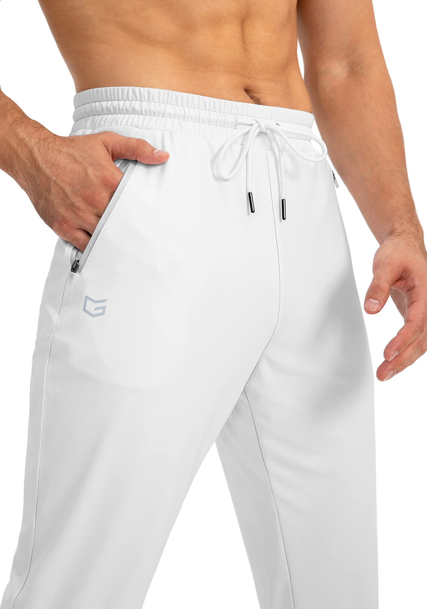 G Gradual Men's Sweatpants with Zipper Pockets Tapered Joggers for Men Athletic Pants for Workout, Jogging, Running (White, X-Large)
