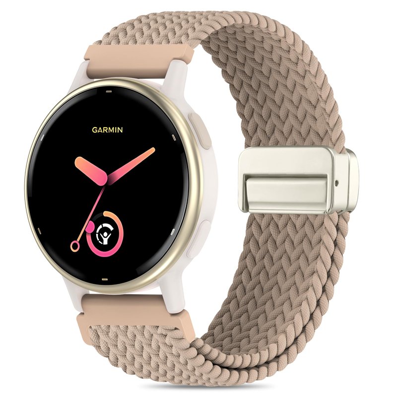 Folavii 20mm Magnetic Braided Nylon Band Compatible With Garmin Vivoactive 6/Vivoactive 5/3/3 Music Watch Bands, Quick Release Stretchy Strap Replacement for Venu Sq 2/Forerunner 55/165/245/645