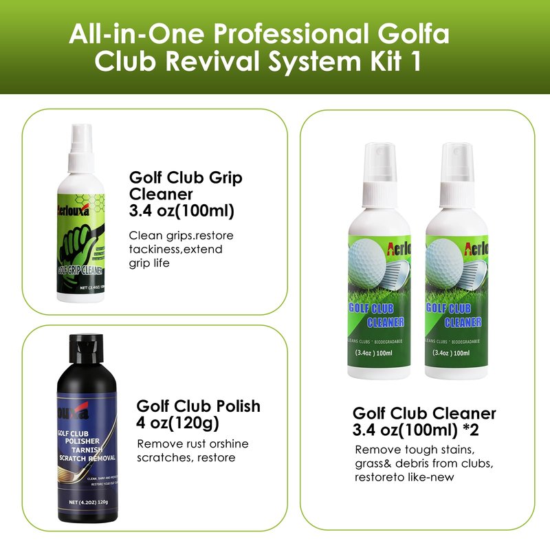 7-in-1 Golf Club Cleaning Kit - Club Cleaner, Grip Cleaner, Polish, Water-Spray Brush, Groove Cleaner, Magnetic Towel & Portable Bag | Restores Clubs, Removes Rust/Scratches, Renews Tackiness
