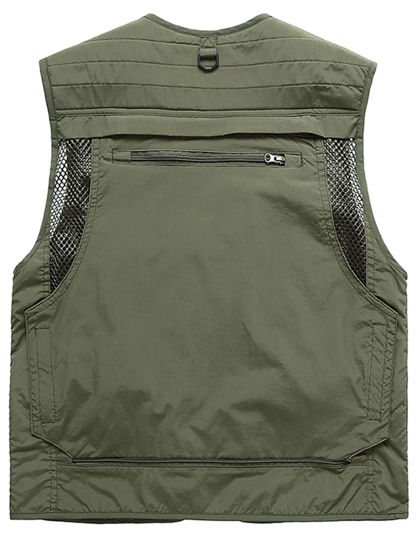 Flygo Men's Casual Lightweight Outdoor Fishing Work Safari Travel Photo Cargo Vest Jacket Multi Pockets(Large, Army Green)