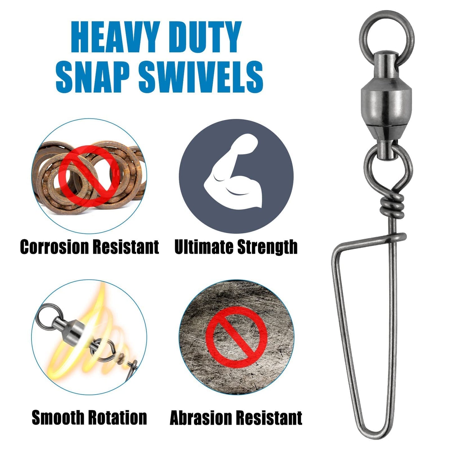 Dr.Fish 50 Pack Fishing Snap Swivels Ball Bearing Swivels Fishing Tackle Saltwater & Freshwater Coast-Lock Lure Snap Clips Terminal Tackle Line Leader Connector Accessories 26LB