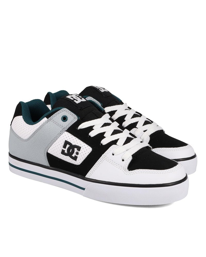 DC Men's Pure Skate Shoe, White/Black/Teal, 12