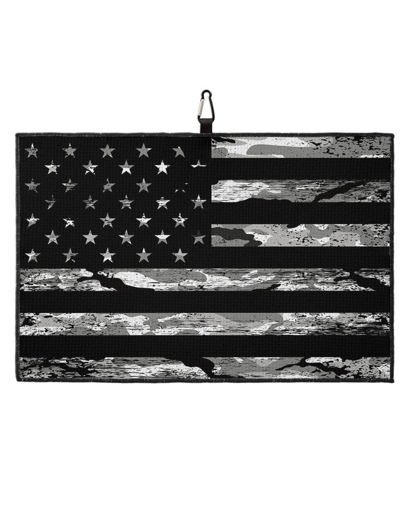 American Flag Golf Towels 24x16in, Decorative Cloth Towel, Absorbent Quick Dry Microfiber Golf Towel Sports Towel 24"x16", Clip On Golf Towel with Carabiner, Independence Day Black Camouflage Flag