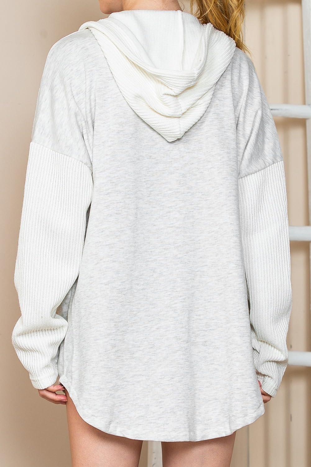 SHEWIN Women Oversized Hooded Sweatshirt Button Hoodies, Grey, Size S