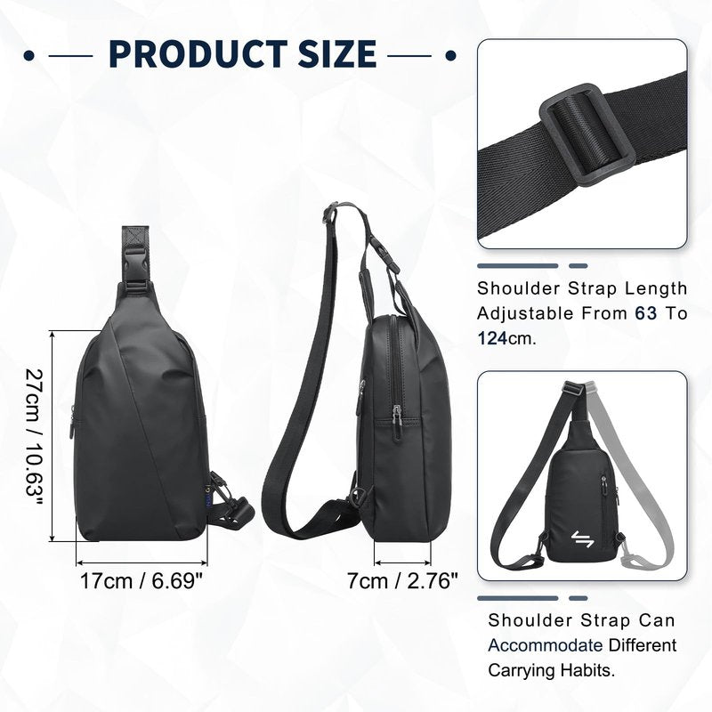 DTGN Small Sling Bag, Waterproof Crossbody Chest Bags Lightweight Daypack for 7.9" Tablet for Men Women, Black