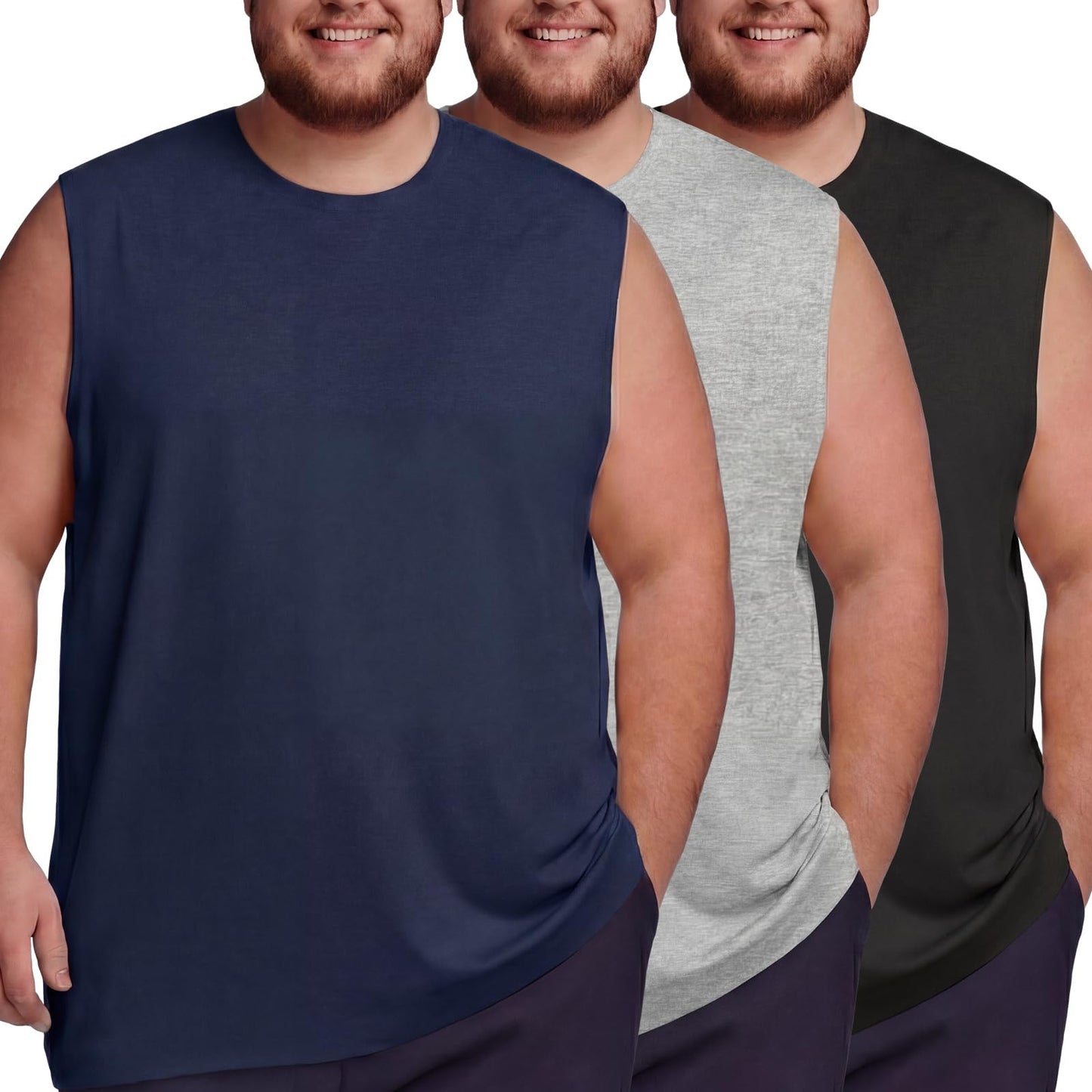 Taiyin 3 Pack Men's Big and Tall Tank Tops Quick Dry Muscle Workout Sleeveless T Shirts Summer Gym Active Undershirts(Black, Gray, Navy Blue,2X-Large Big Tall)