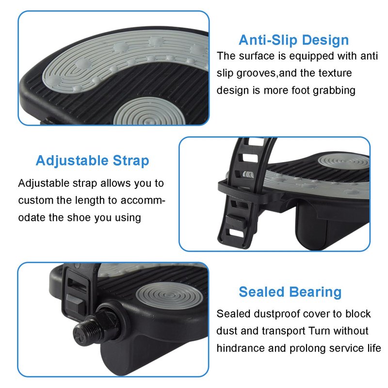 Reicyfang Exercise Bike Pedals with Straps, Stationary Recumbent Bike Pedals, 9/16" Thread for Spin Bike, Indoor Stationary Exercise Bike, Stationary Recumbent Bicycle Replacement Parts, Short Axis