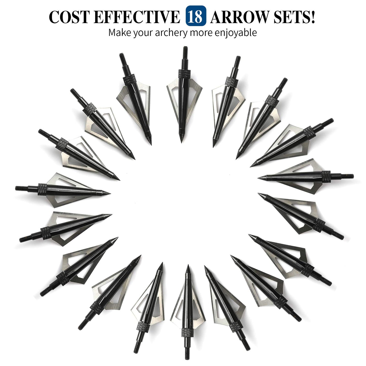 Aiskaer 18 Pack Hunting Broadheads with Storage Case, 100/125 Grain Archery Broadheads, 3 Blade Archery Arrows Hunting Points Metal Tips Compatible with Crossbow and Compound Bow