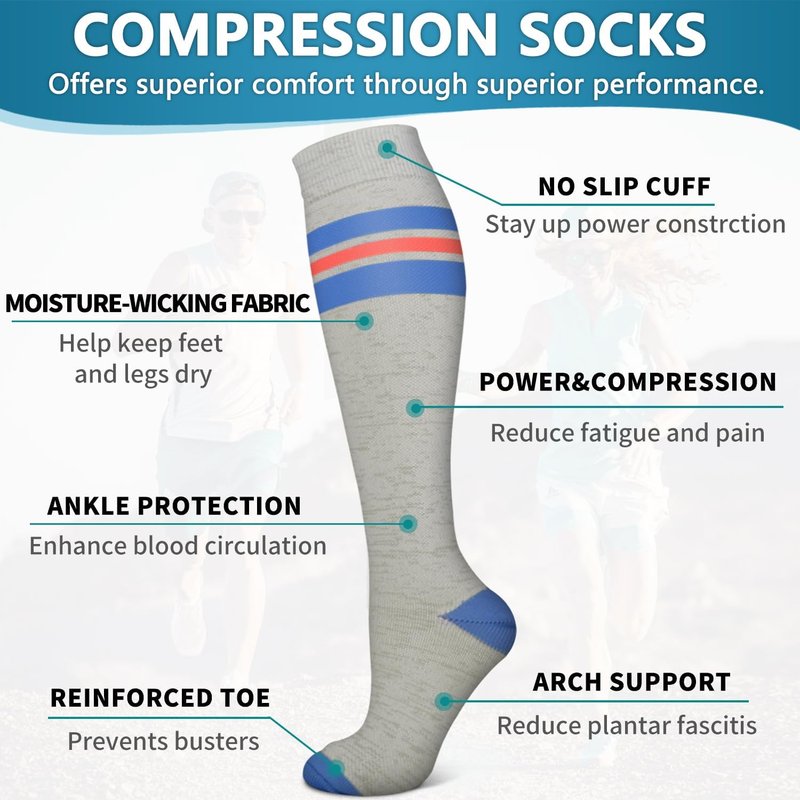 Compression Socks for Men & Women - 6 Pack Copper Support for Circulation | Ideal for Running, Nursing, and Athletics