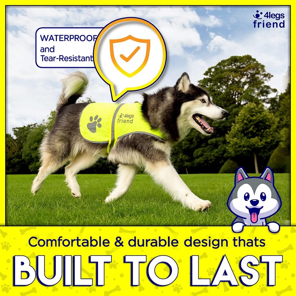 4LegsFriend Safety Reflective Vest for Dogs - High Visibility for Outdoor Activity Day and Night, Protect Your Pet from Cars & Hunting Accidents