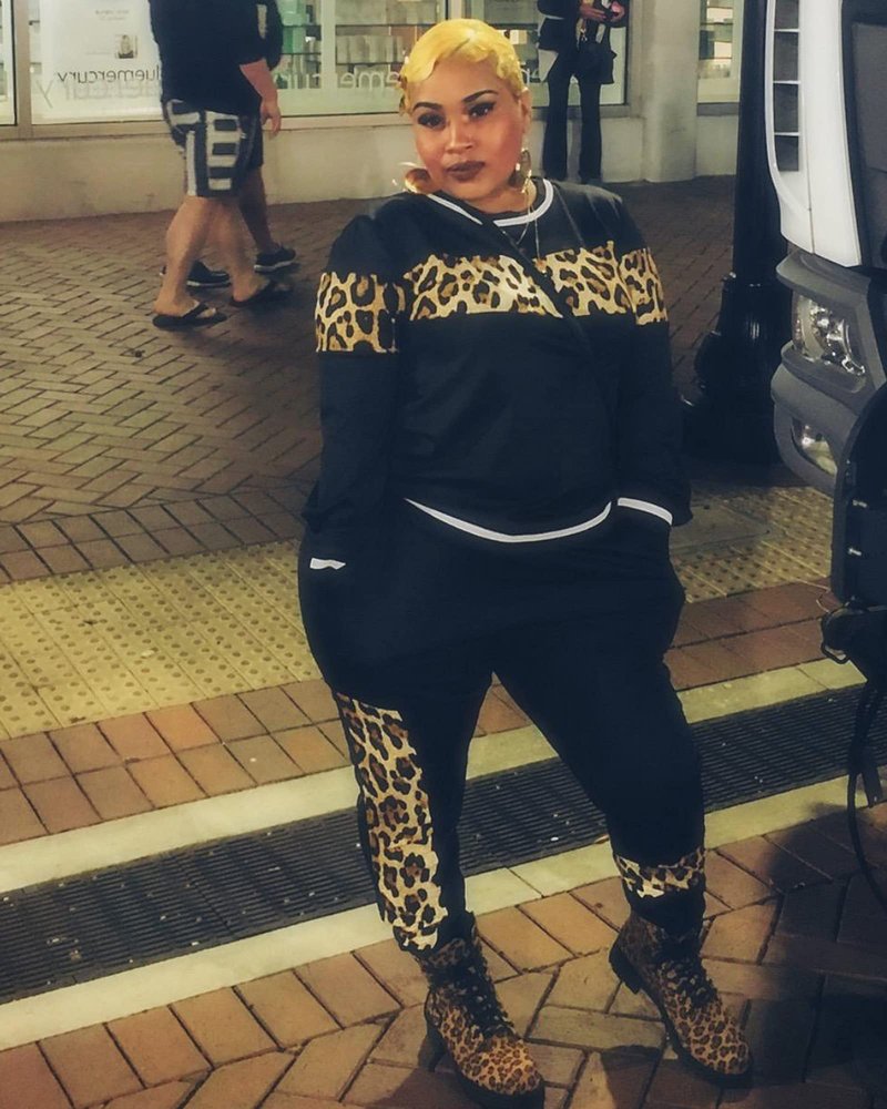 Alunzoem Womens Casual 2 Piece Outfits, Leopard Print Long Sleeve Top Pants Set Tracksuits Black XXL