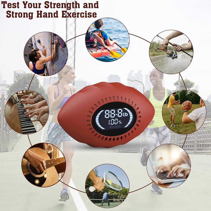 DIOTUSS Digital Stress Relief Grip Ball for Adults & Kids, Grip Strength Tester, Hand Strength Gripper up to 220lbs, Forearm Strengthener with Progress Bars & Cheer Sound, Fitness Gift (Brown)