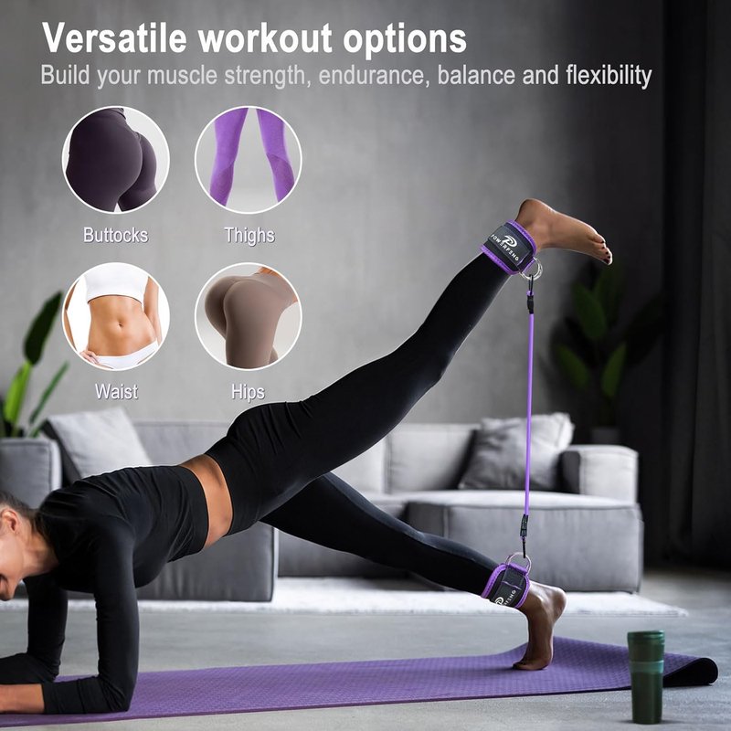 Ankle Resistance Bands with Cuffs | Glute & Leg Workout Straps for Women - Fitness Exercise Equipment