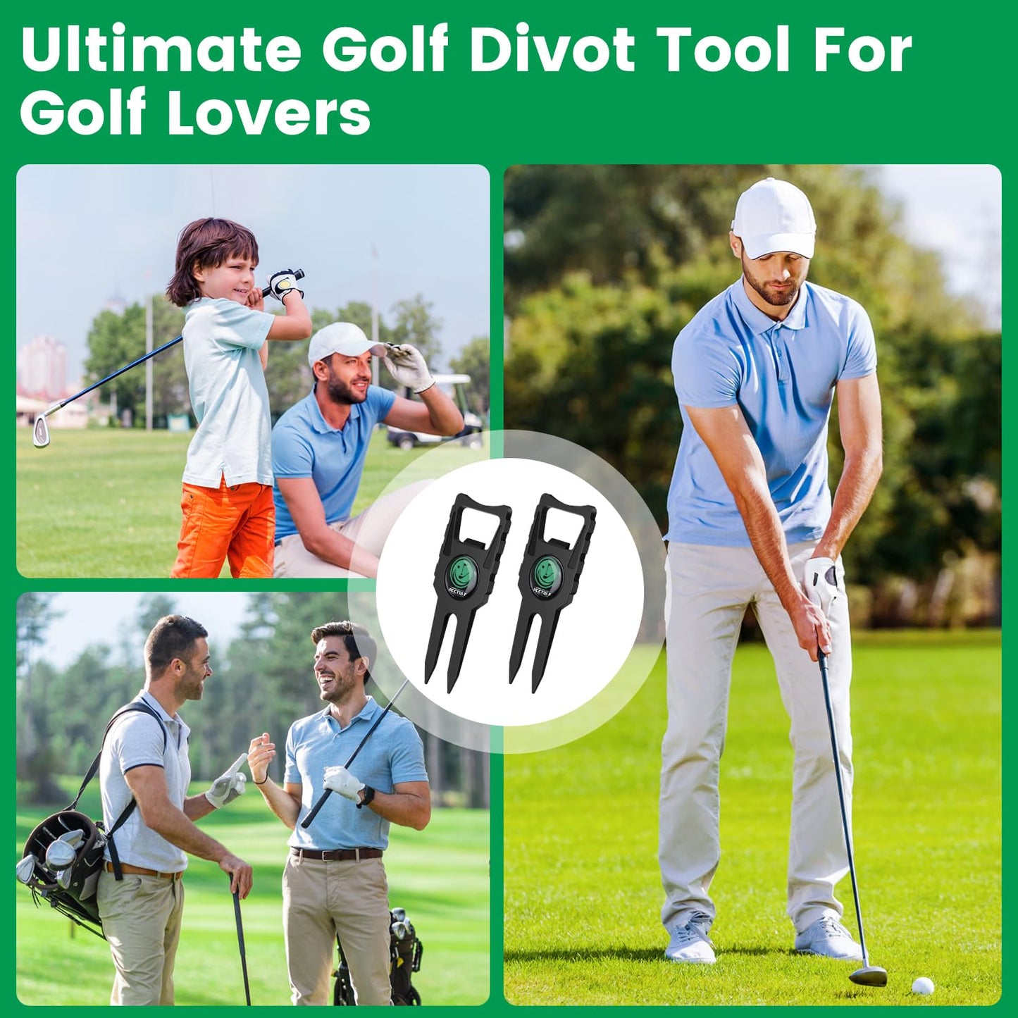 ACCTOLF 4Pcs Golf Divot Tool, 6 in 1 Premium Divot Repair Tool with Ball Marker, Ultimate Divot Tool for The Golf Green, Funny Golf Accessories Gift, Tee Holder, Groove Cleaner, Divot Repairer