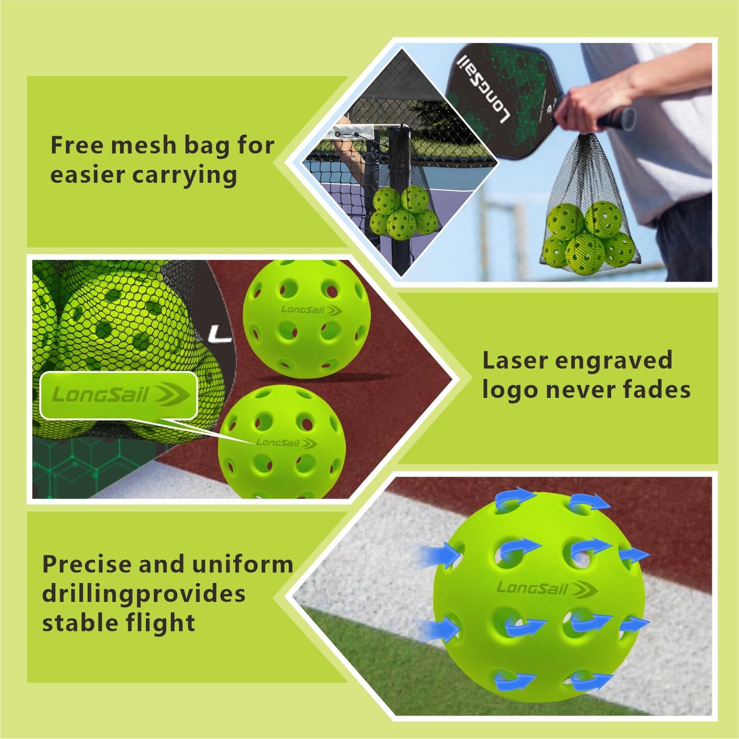 Longsail Outdoor pickleballs usapa Approved P40 ndoor Pickleball Balls Non-Friable & Non-Deformable USAPA Durability, Leisure Sports Beginners Club Neon Green 12 Pack