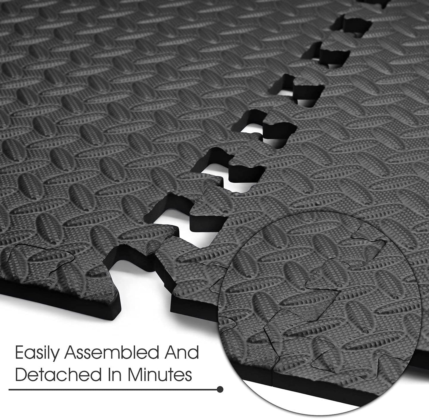 Yes4All Interlocking Exercise Mat - Black - 6pc + Resistance Loop Bands