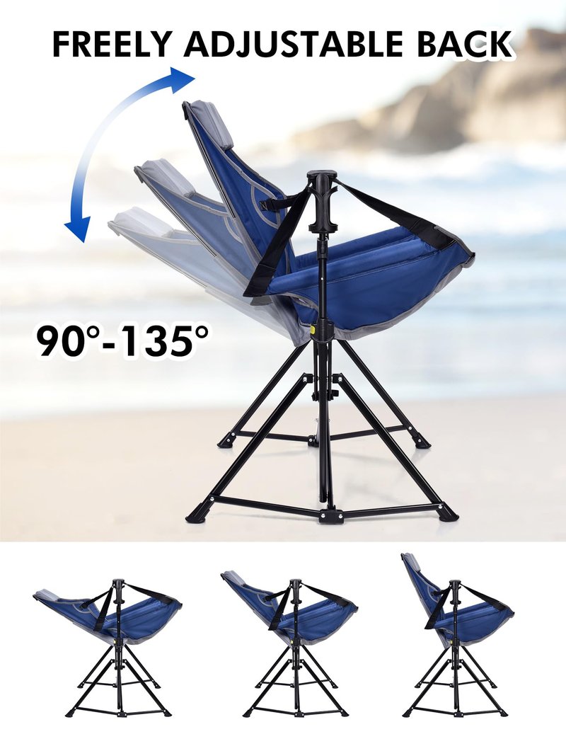 Docusvect Hammock Camping Chair - 3 Heights Portable Hammock Chair Camping with Adjustable Backrest, Headrest, Padded Seat, Cup Holder - 450 LBS Heavy Duty