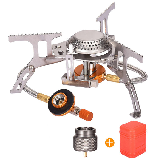 Sagafly Portable Camping Gas Stove with 1LB Propane Tank Adapter, Foldable Camp Stove Backpacking Stove with Piezo Ignition for Outdoor Hiking Cooking Burner