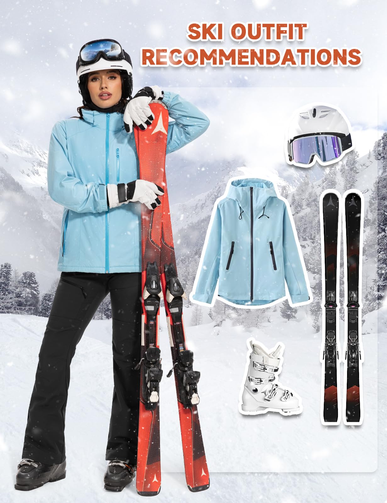 Hiauspor Womens-Snow-Ski-Pants-Fleece-Lined-Water-Resistant Insulated Thermal Flare Warm for Snowboard Winter Hiking(Black, 8, 31")
