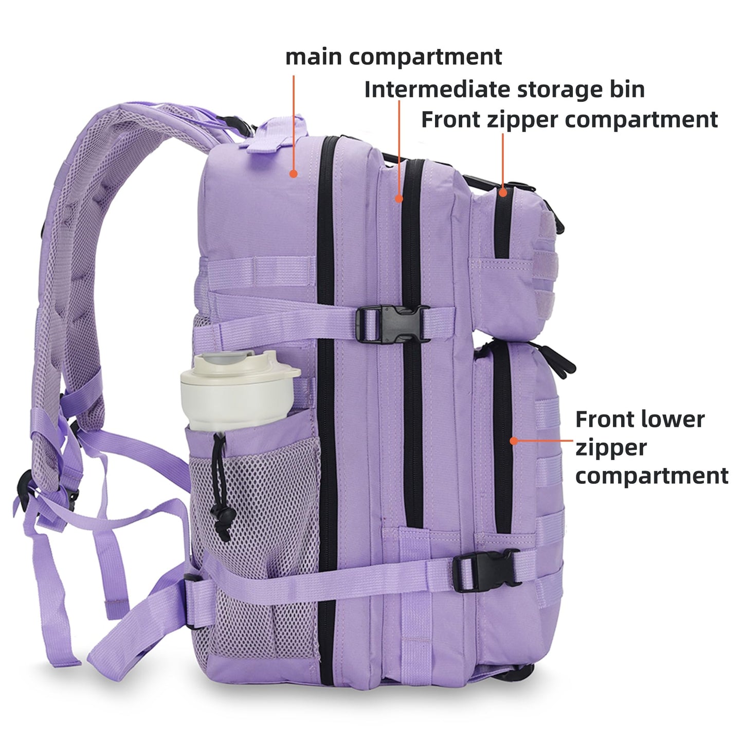 Lovelinks21 45L Tactical Assault Backpack 3 day assault pack with Molle Waterproof backpack Rucksack for Tactical Backpacks (Light purple)