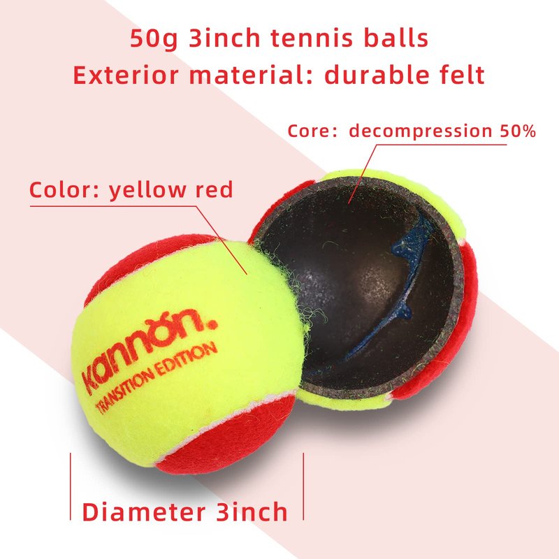 YUESHENG Red Tennis Balls - 75% Low Compression Stage 3 inch Tennis Ball for Beginners Youth Kids Training Practising Playing with Carry Bag (Red-12 Balls)