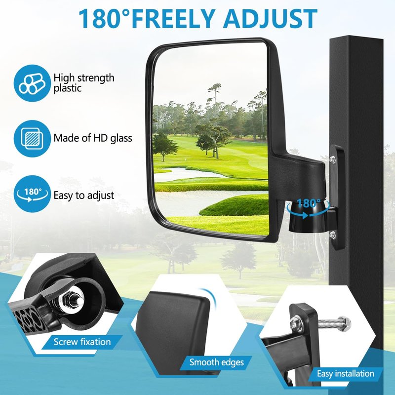OBTANIM Adjustable Golf Cart Side Rear View Mirrors for Club Car EZ GO Yamaha and Others Carts