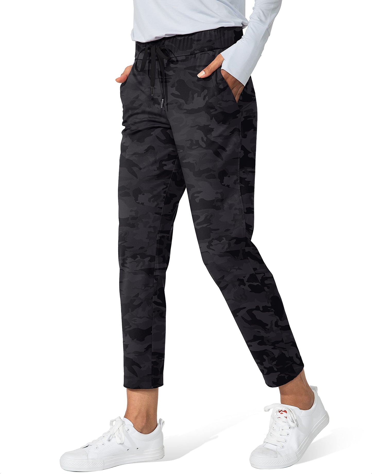 G Gradual Women's Pants with Deep Pockets 7/8 Stretch Sweatpants for Women Athletic, Golf, Lounge, Work (Black Camo, X-Small)