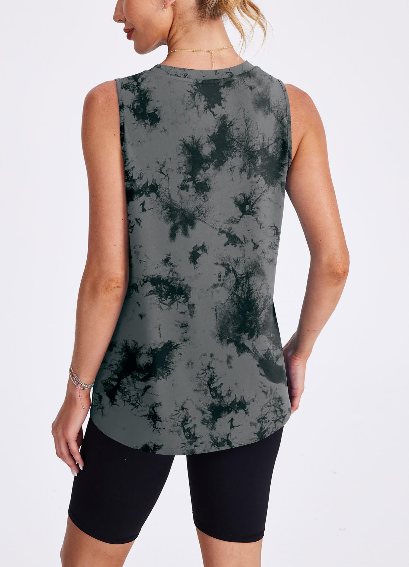 Womens Workout Tops Tank Tops Yoga Shirts Athletic Running Sleeveless Gym Clothes High Neck Athletic Running Shirts Black Tie Dye XXL