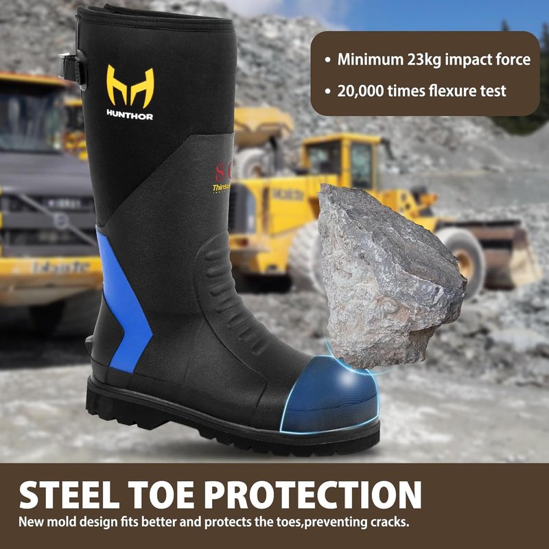Rubber Work Boots - 800g Insulated, Puncture-Proof Steel Toe & Shank | Waterproof Neoprene for Farming & Construction (Size 6-14)