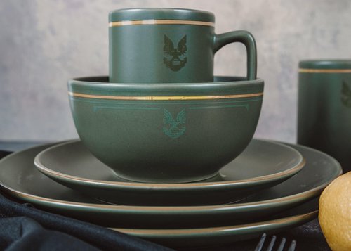 HALO Master Chief 117 Stoneware 8-Piece Dinnerware Set | Video Game-Themed Home Kitchen Essentials | Includes Dinner And Salad Plates, Soup Bowls, Mugs | Place Setting For 2 Green