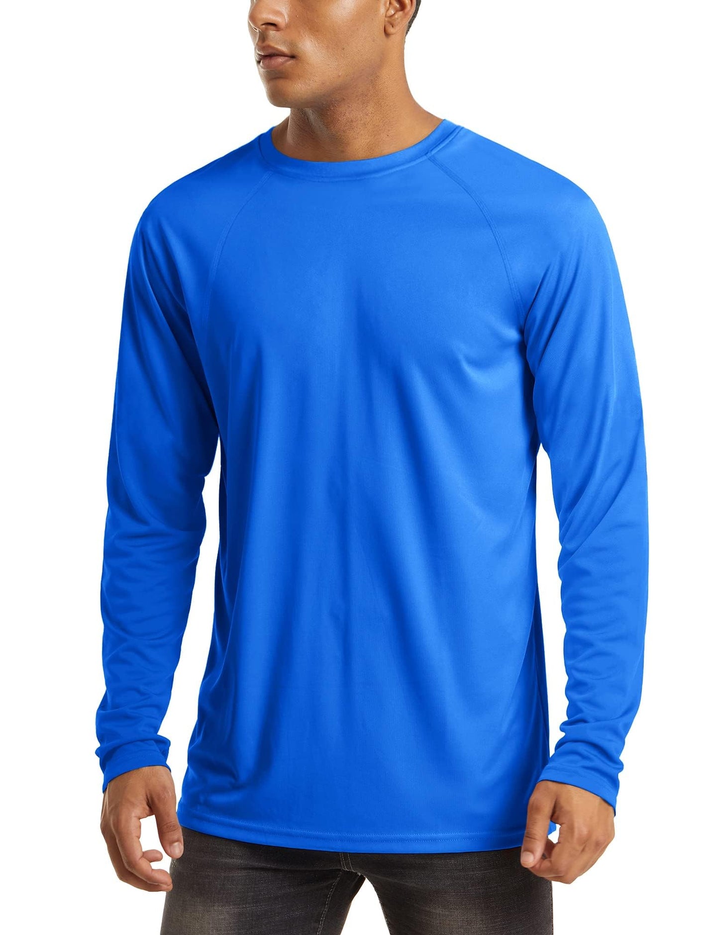 MAGCOMSEN Men's Long Sleeve UPF 50+ UV Sun Protection Athletic Shirts for Hiking, Running, Workout, Rash Guard - Blue, Medium