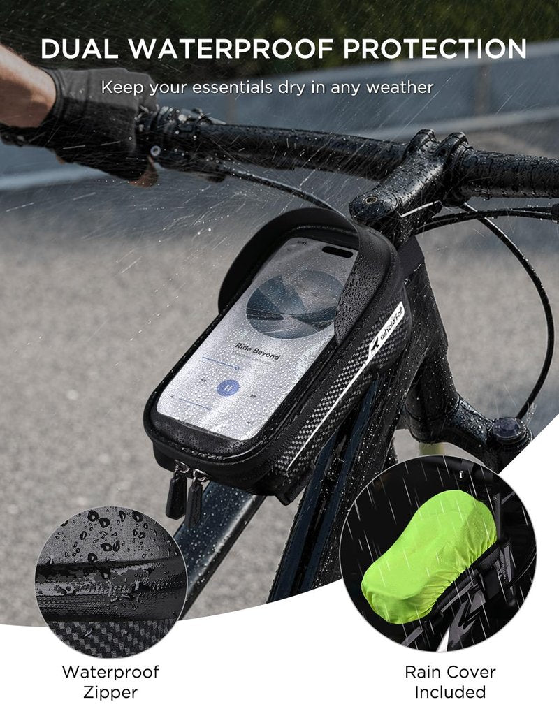 whale fall Bike Frame Bag Waterproof, 3D Eva Hard Shell, Bike Phone Holder, Bicycle Top Tube Bag, Cycling Pouch with Rain Cover, Bike Accessories for Phones Under 7"