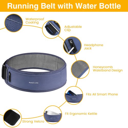 Aore Life Running Belt, Fanny Pack with Water Bottle Holder, Running Belt for Men Women, Hydration Belt, Running Gear, Phone Holder for Running
