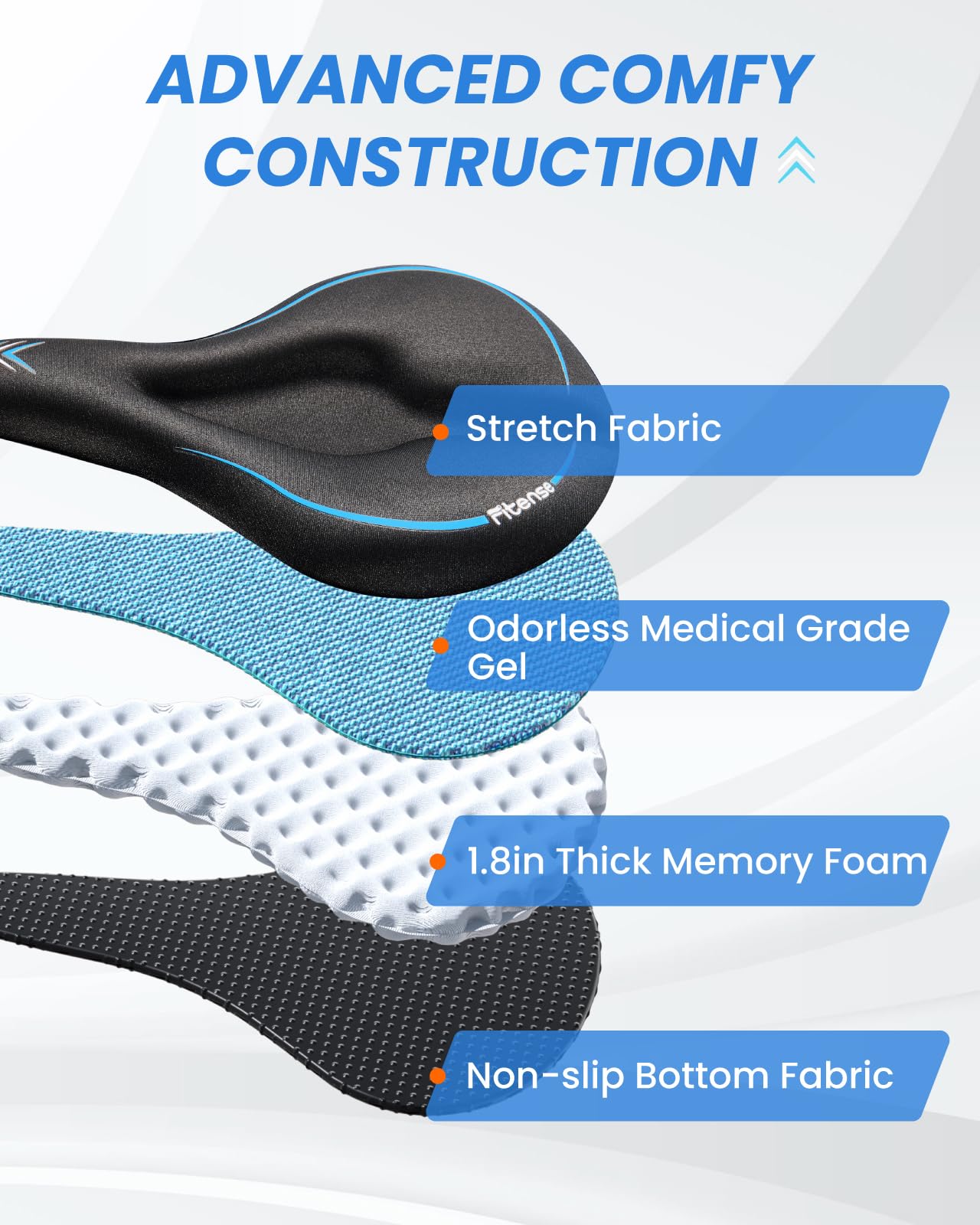 Fitense Bike Seat Cushion, Wide Comfort Bike Seat Cover for Men Women, Exercise Bicycle Seat Cushion Padded Cover Compatible with Peloton, Mountain Stationary Bikes, Indoor & Outdoor, Black