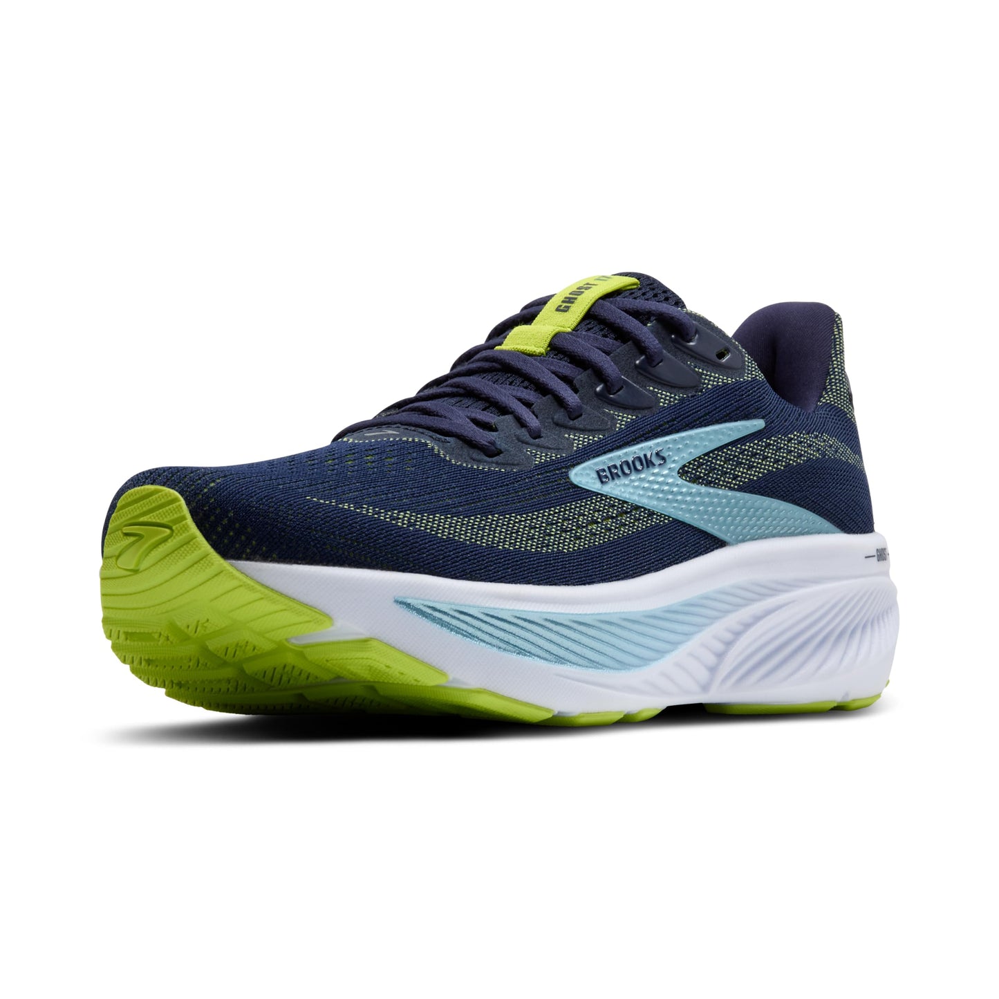 Brooks Men’s Ghost 17 Neutral Running Shoe - Peacoat/Lime/Blue - 9 Narrow