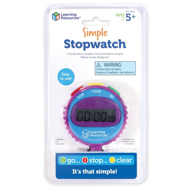Learning Resources Simple 3 Button Stopwatch, Supports Science Investigations, Timed Math Exercises, Elapsed Time Tracking, Ages 5+