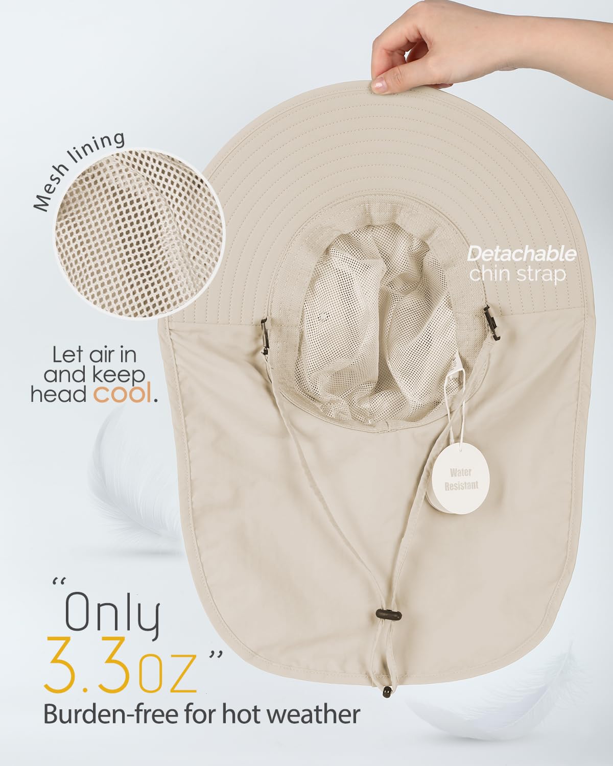 Creekstone Wide Brim Sun Hat with Neck Flap, UPF 50+ UV Protection Hiking Fishing Gardening Hat Waterproof Rain Hat Women Men (US, Alpha, One Size, Beige)